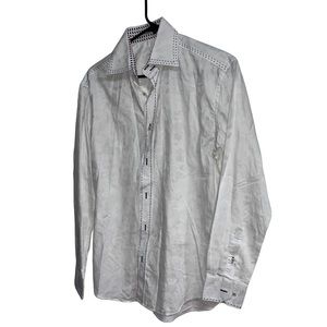 Bugatchi mens White Collared Party Wear Button Shirt Collared Long Sleeve